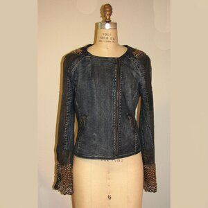 Upcycled Bejeweled Denim Motorcycle Jacket